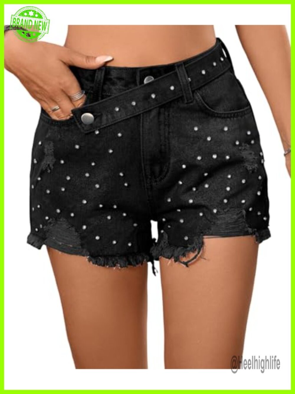Womens Rhinestone Jean Shorts High Waisted Frayed Denim Summer